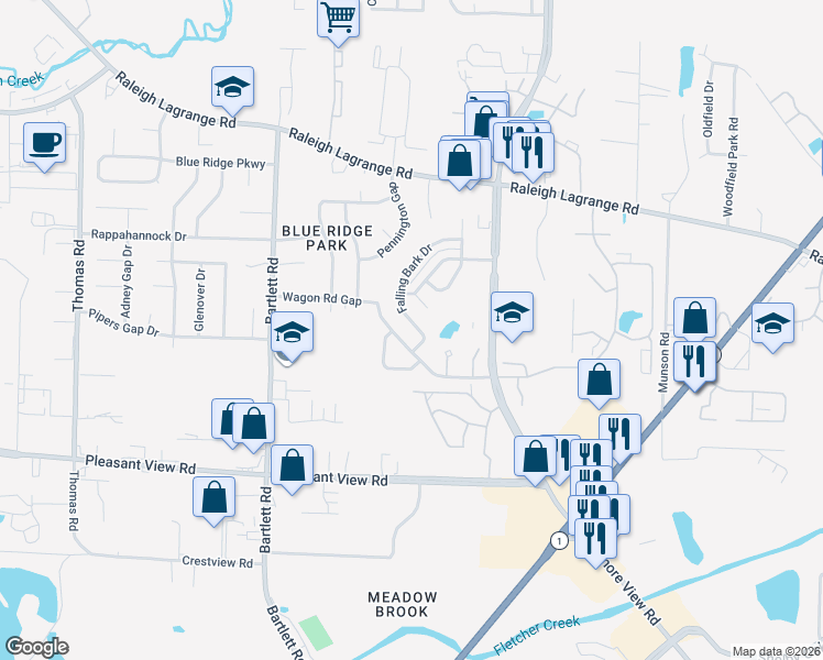map of restaurants, bars, coffee shops, grocery stores, and more near 1932 Sycamore Bark Drive in Memphis