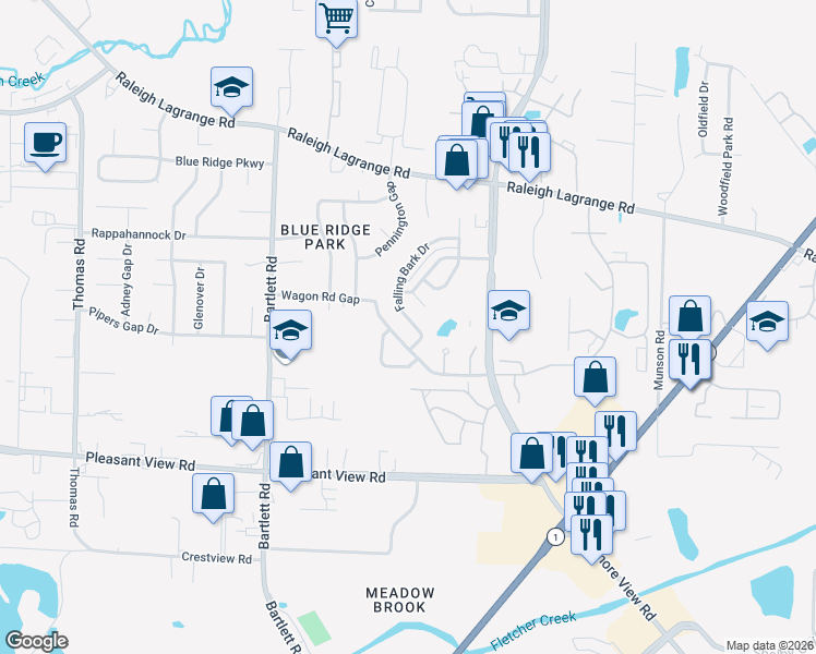 map of restaurants, bars, coffee shops, grocery stores, and more near 1932 Sycamore Bark Drive in Memphis
