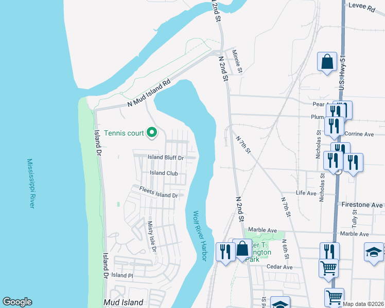 map of restaurants, bars, coffee shops, grocery stores, and more near 285 Island Bluff Drive in Memphis