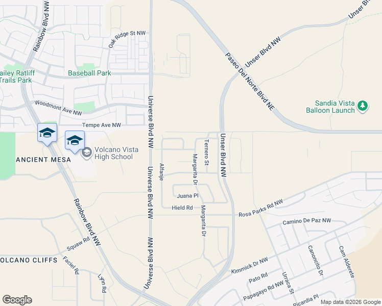 map of restaurants, bars, coffee shops, grocery stores, and more near 99999 Jemez Place in Albuquerque