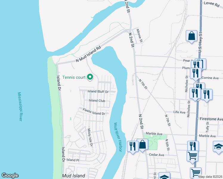 map of restaurants, bars, coffee shops, grocery stores, and more near 276 Island Bluff Drive in Memphis