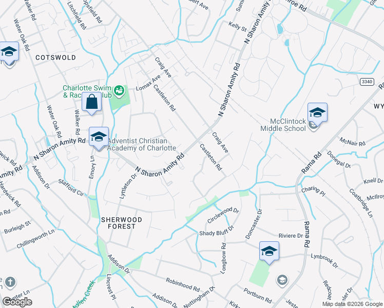 map of restaurants, bars, coffee shops, grocery stores, and more near in Charlotte
