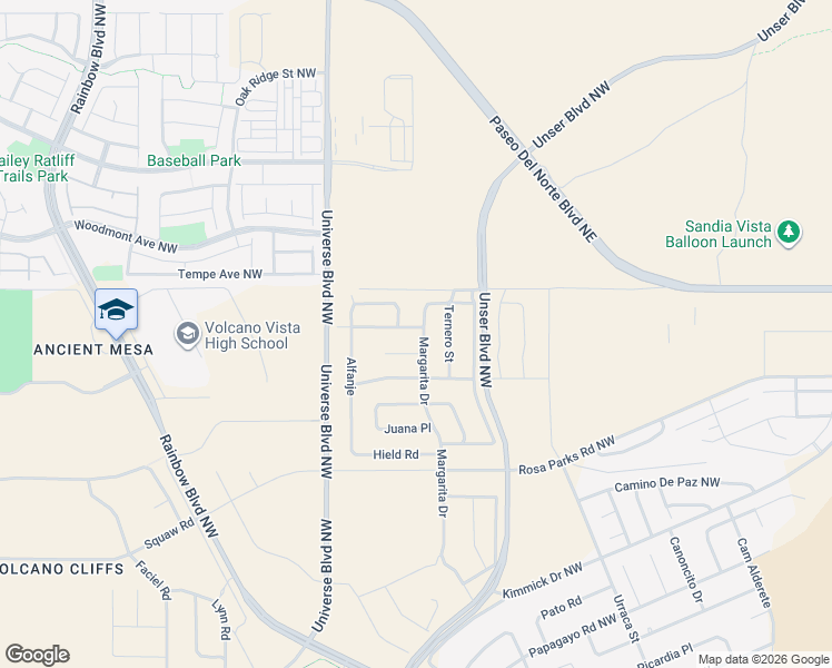 map of restaurants, bars, coffee shops, grocery stores, and more near 99999 Jemez Place in Albuquerque