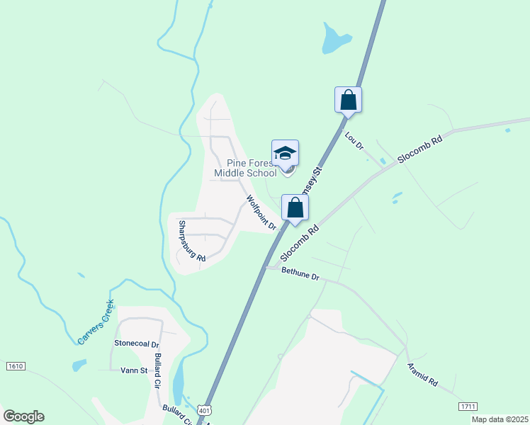map of restaurants, bars, coffee shops, grocery stores, and more near 102 Wolfpoint Drive in Fayetteville