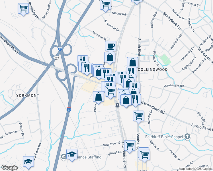 map of restaurants, bars, coffee shops, grocery stores, and more near in Charlotte