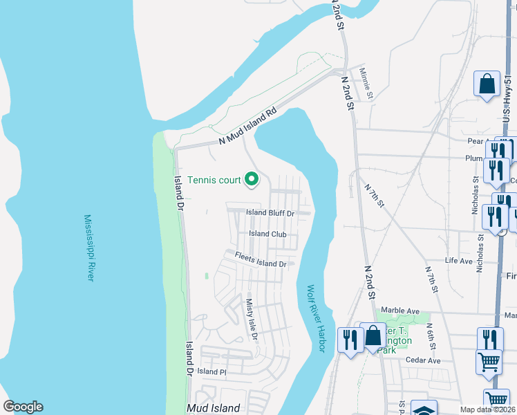 map of restaurants, bars, coffee shops, grocery stores, and more near 1392 Harbor Park Drive in Memphis