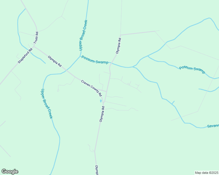 map of restaurants, bars, coffee shops, grocery stores, and more near 2812 Olympia Road in New Bern