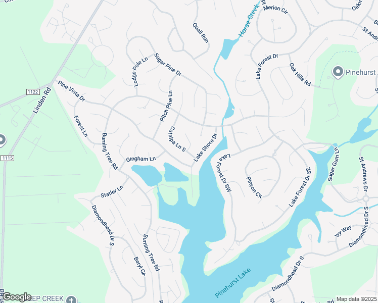 map of restaurants, bars, coffee shops, grocery stores, and more near 10 Overcup Lane in Pinehurst