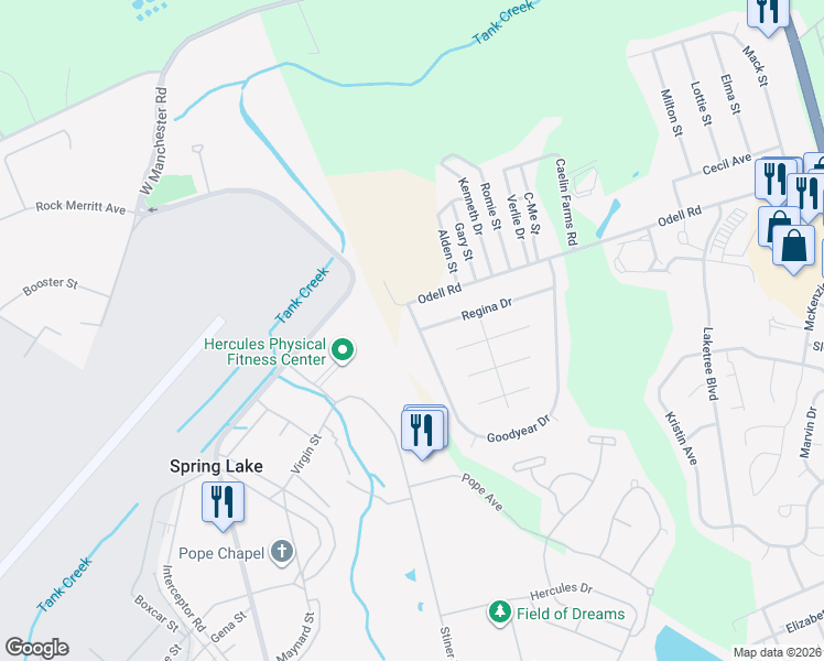 map of restaurants, bars, coffee shops, grocery stores, and more near 751 Goodyear Drive in Spring Lake
