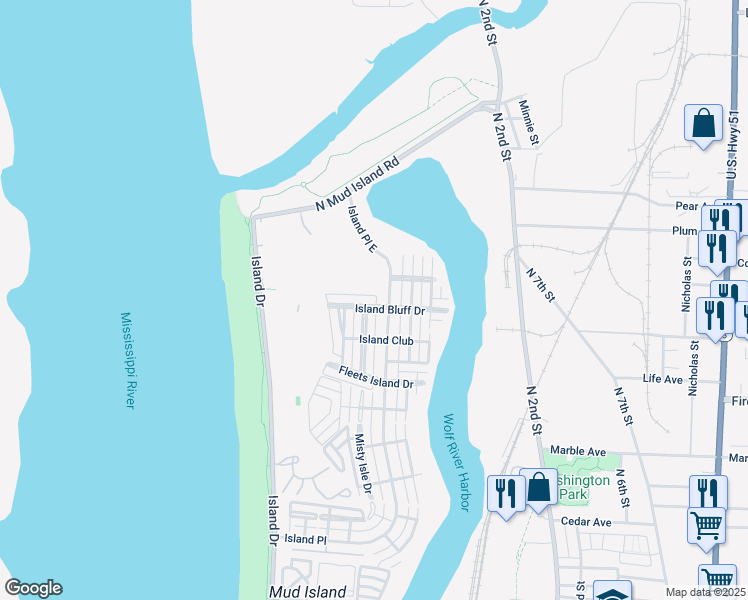 map of restaurants, bars, coffee shops, grocery stores, and more near 198 Island Bluff Drive in Memphis
