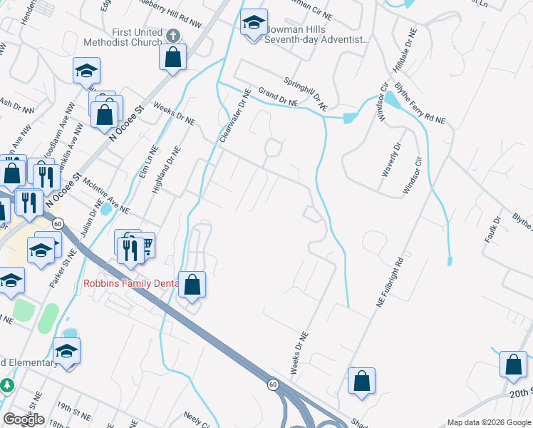 map of restaurants, bars, coffee shops, grocery stores, and more near 780 Weeks Drive Northeast in Cleveland