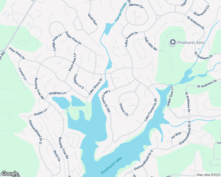 map of restaurants, bars, coffee shops, grocery stores, and more near 115 Lake Forest Drive Southwest in Pinehurst