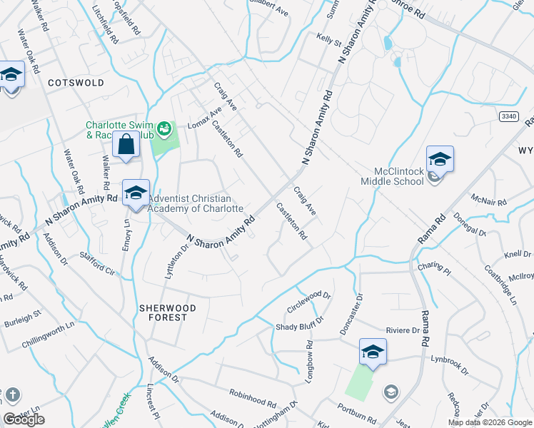 map of restaurants, bars, coffee shops, grocery stores, and more near in Charlotte