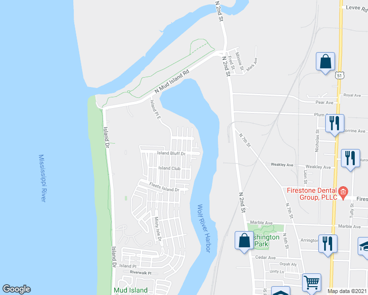 map of restaurants, bars, coffee shops, grocery stores, and more near 1408 Island Town Drive in Memphis