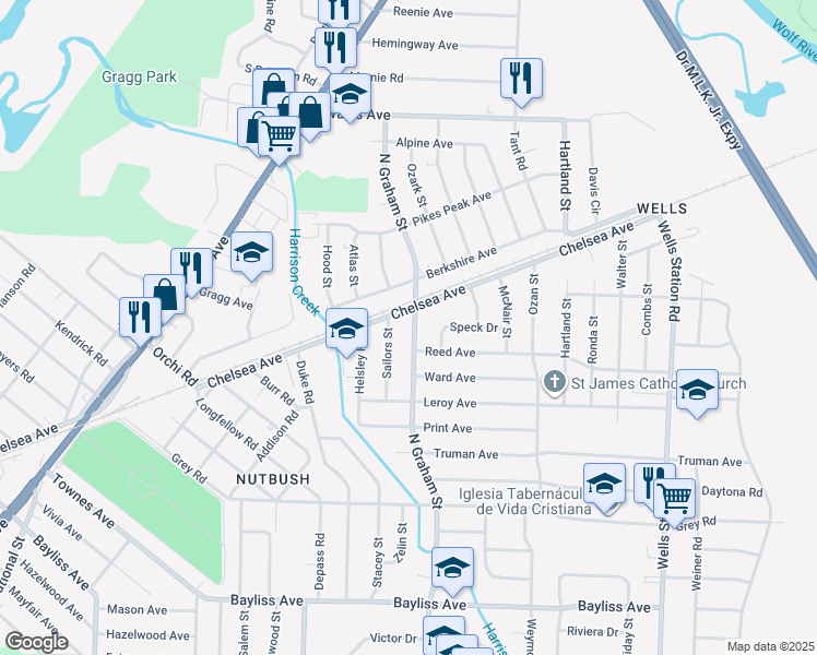 map of restaurants, bars, coffee shops, grocery stores, and more near 1696 North Graham Street in Memphis