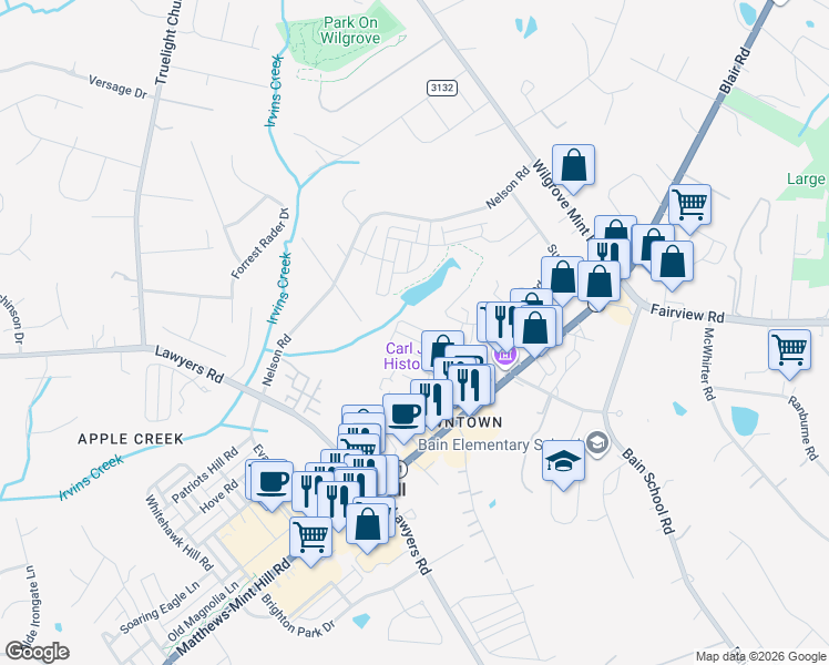 map of restaurants, bars, coffee shops, grocery stores, and more near in Mint Hill