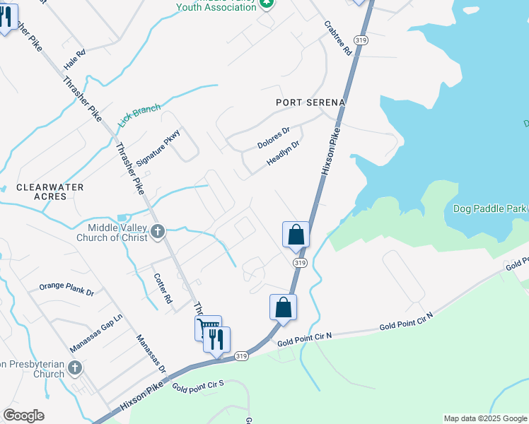 map of restaurants, bars, coffee shops, grocery stores, and more near 7625 Hixson Pike in Middle Valley