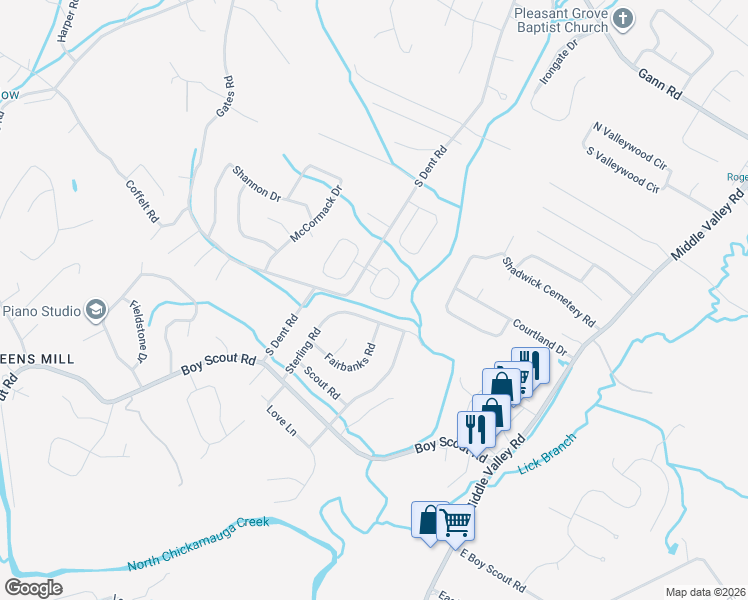 map of restaurants, bars, coffee shops, grocery stores, and more near 7217 Sterling Road in Middle Valley
