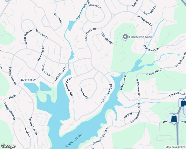 map of restaurants, bars, coffee shops, grocery stores, and more near 3 Pinyon Lane in Pinehurst