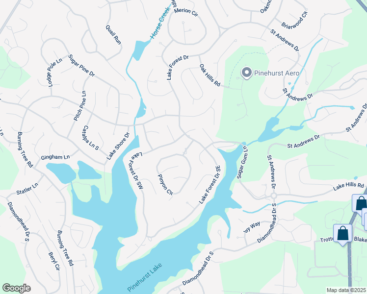 map of restaurants, bars, coffee shops, grocery stores, and more near 3 Pinyon Lane in Pinehurst