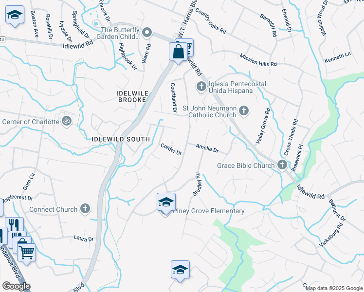 map of restaurants, bars, coffee shops, grocery stores, and more near 7914 Corder Drive in Charlotte