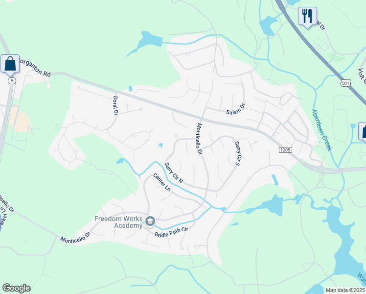 map of restaurants, bars, coffee shops, grocery stores, and more near 3 Surry Lane in Pinehurst
