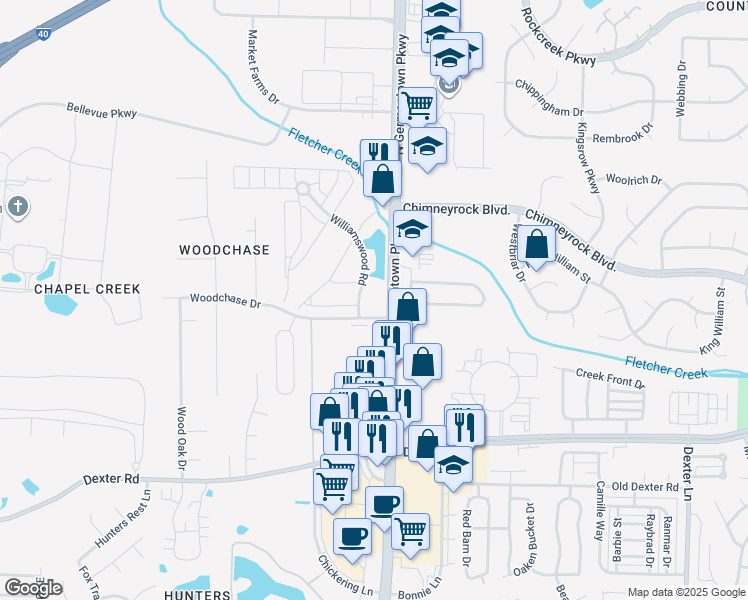 map of restaurants, bars, coffee shops, grocery stores, and more near 1946 Williamswood Road in Memphis