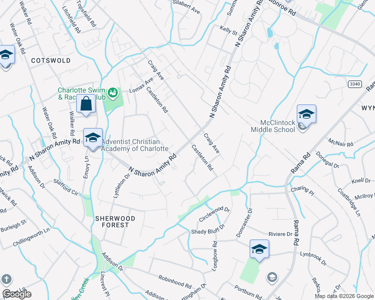 map of restaurants, bars, coffee shops, grocery stores, and more near in Charlotte