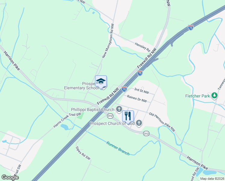 map of restaurants, bars, coffee shops, grocery stores, and more near Interstate 75 in Cleveland