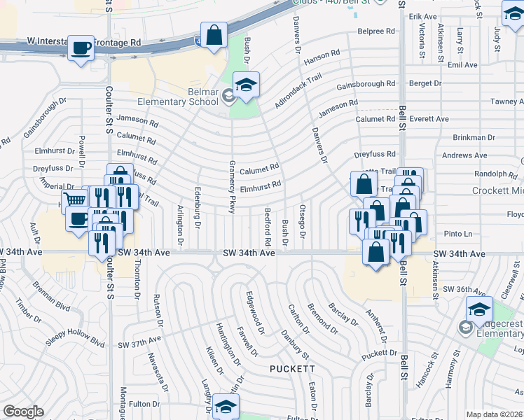 map of restaurants, bars, coffee shops, grocery stores, and more near 3307 Lombard Road in Amarillo
