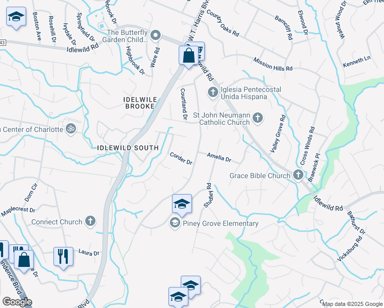 map of restaurants, bars, coffee shops, grocery stores, and more near 7914 Corder Drive in Charlotte