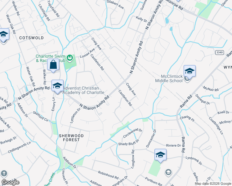 map of restaurants, bars, coffee shops, grocery stores, and more near in Charlotte