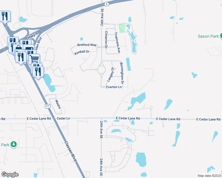 map of restaurants, bars, coffee shops, grocery stores, and more near 2520 Everton Lane in Norman