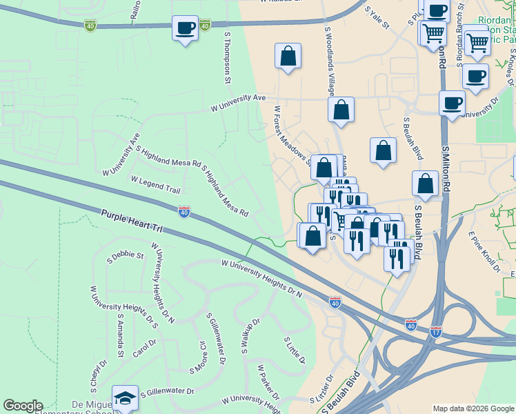 map of restaurants, bars, coffee shops, grocery stores, and more near 2527 South Cliffview Street in Flagstaff