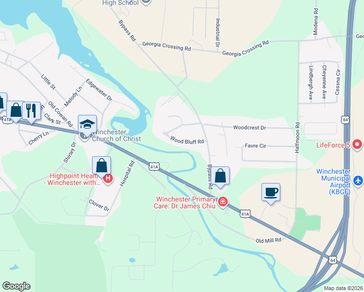 map of restaurants, bars, coffee shops, grocery stores, and more near 270 Wood Bluff Road in Winchester