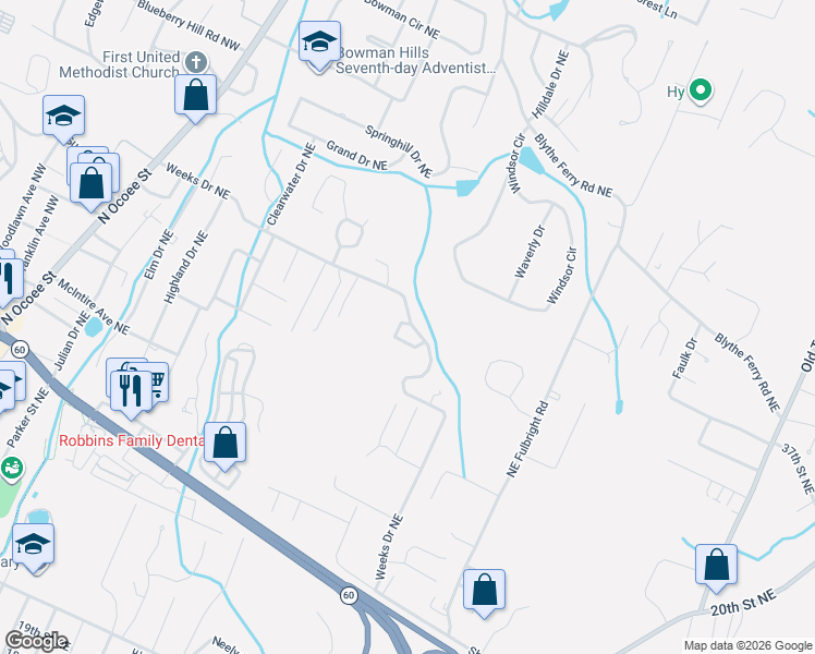 map of restaurants, bars, coffee shops, grocery stores, and more near 1162 Weeks Drive Northeast in Cleveland