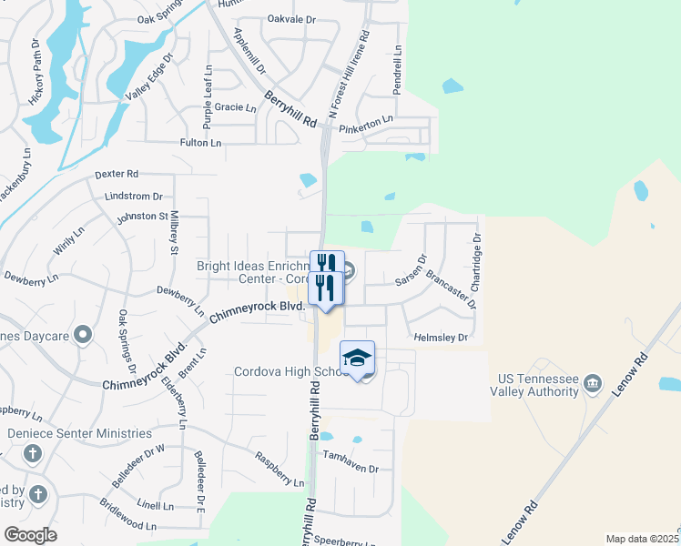 map of restaurants, bars, coffee shops, grocery stores, and more near 9265 Lazzini Cove in Shelby