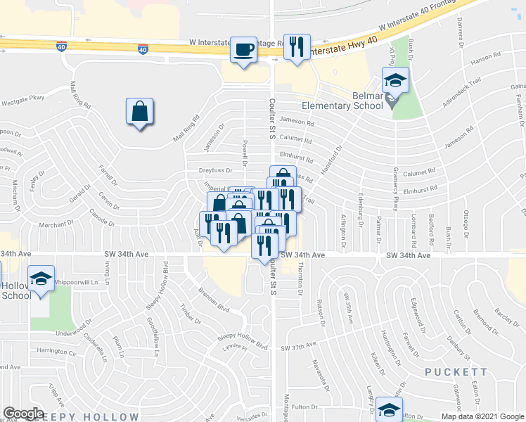 map of restaurants, bars, coffee shops, grocery stores, and more near 7303 Holyoke Trail in Amarillo