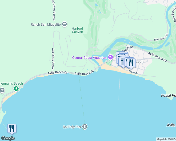 map of restaurants, bars, coffee shops, grocery stores, and more near 3254 Avila Beach Drive in Avila Beach