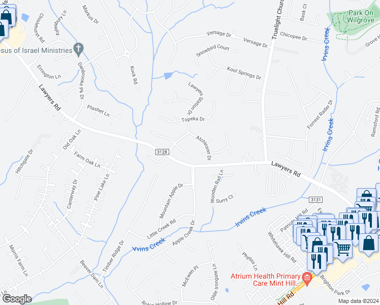 map of restaurants, bars, coffee shops, grocery stores, and more near 10233 Grand Junction Road in Mint Hill