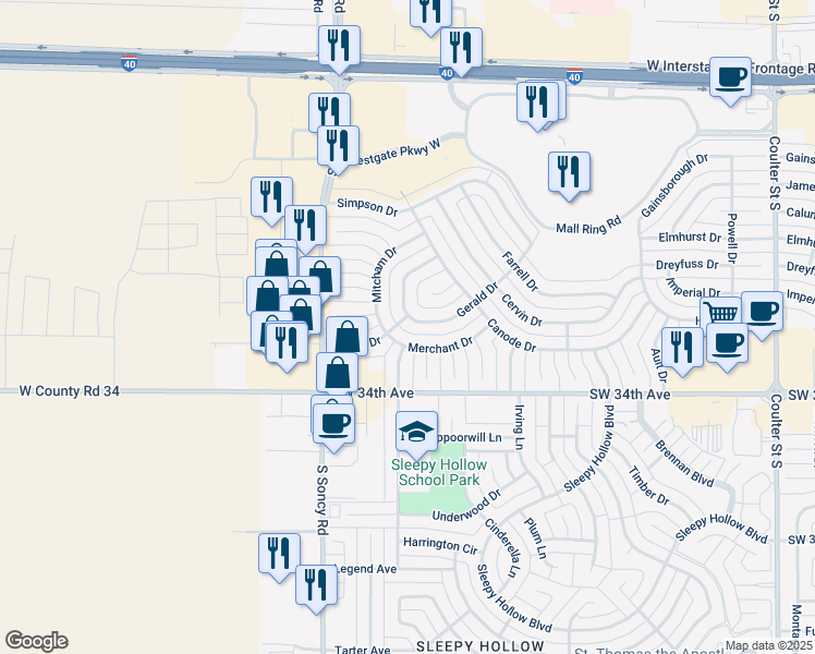 map of restaurants, bars, coffee shops, grocery stores, and more near 3300 Reeder Drive in Amarillo