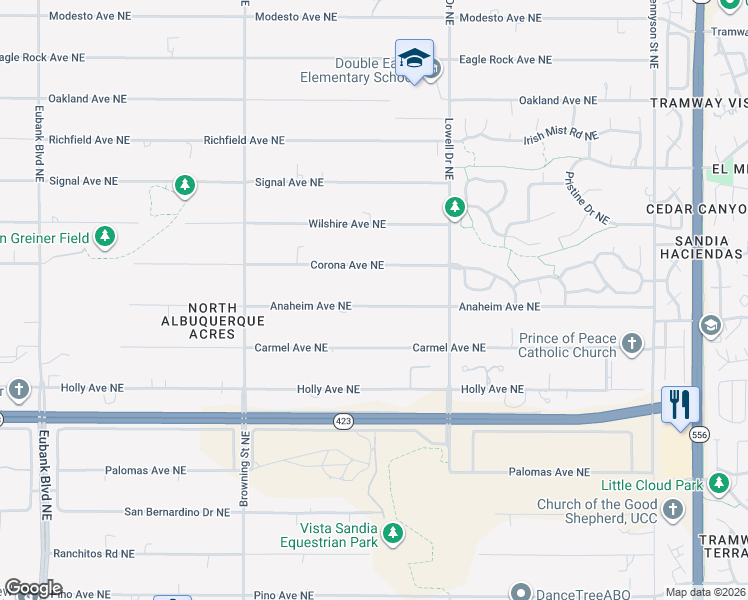 map of restaurants, bars, coffee shops, grocery stores, and more near in Albuquerque
