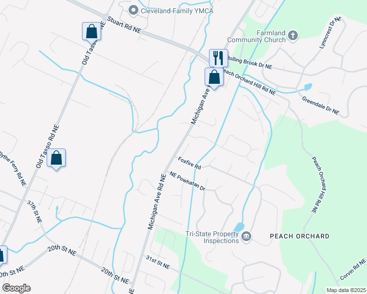 map of restaurants, bars, coffee shops, grocery stores, and more near 3403 Fleeman Place Drive Northeast in Cleveland