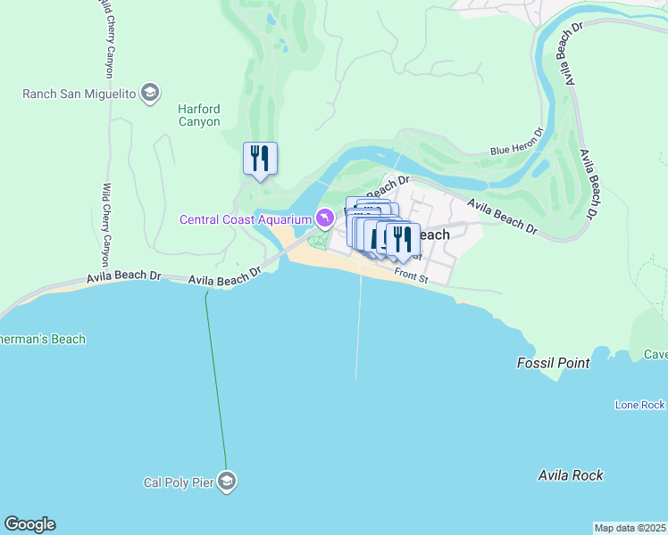 map of restaurants, bars, coffee shops, grocery stores, and more near in Avila Beach