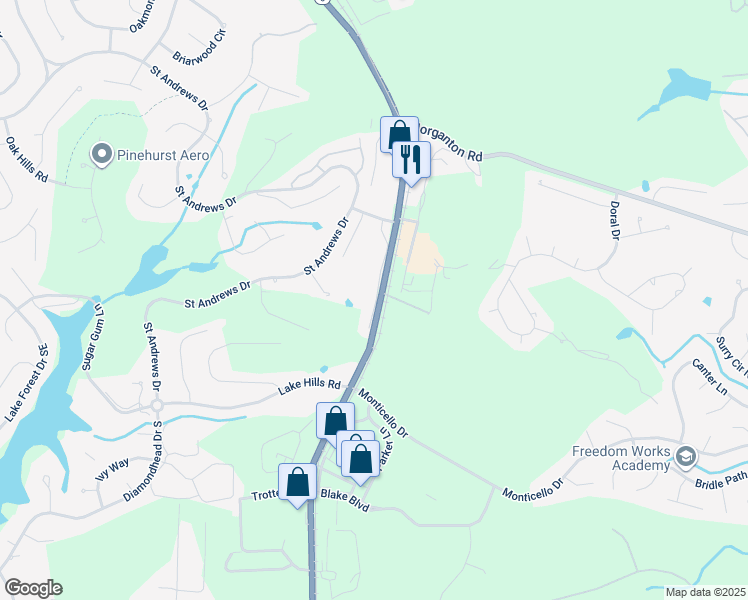 map of restaurants, bars, coffee shops, grocery stores, and more near 10 Pine Tree Road in Pinehurst