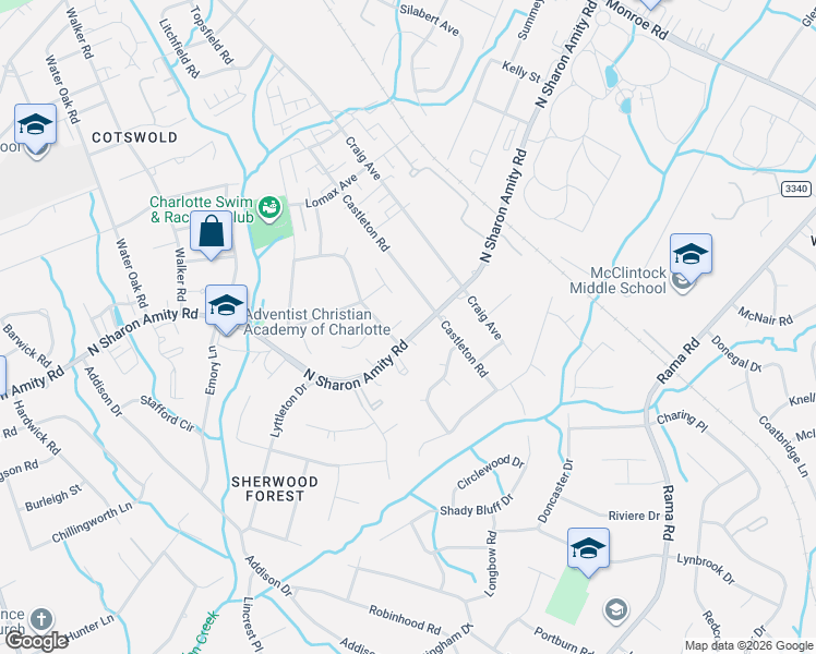 map of restaurants, bars, coffee shops, grocery stores, and more near in Charlotte