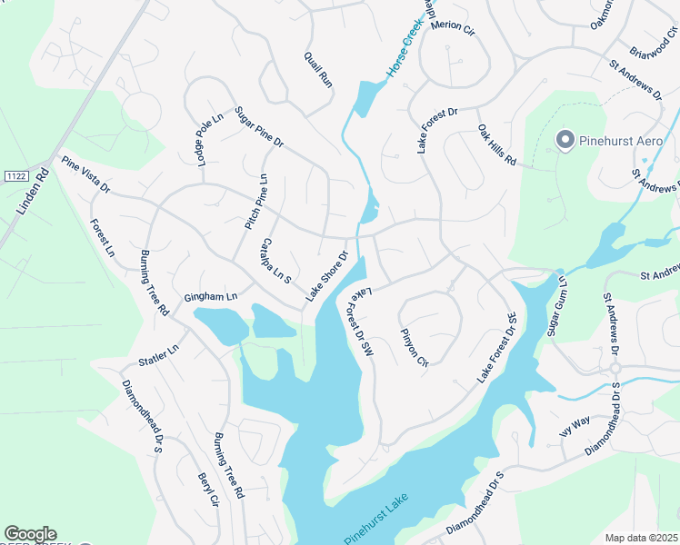 map of restaurants, bars, coffee shops, grocery stores, and more near 10 Lake Shore Drive in Pinehurst