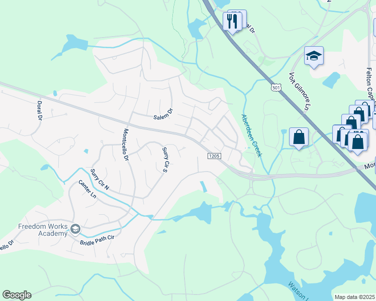 map of restaurants, bars, coffee shops, grocery stores, and more near 3 Filly Court in Pinehurst