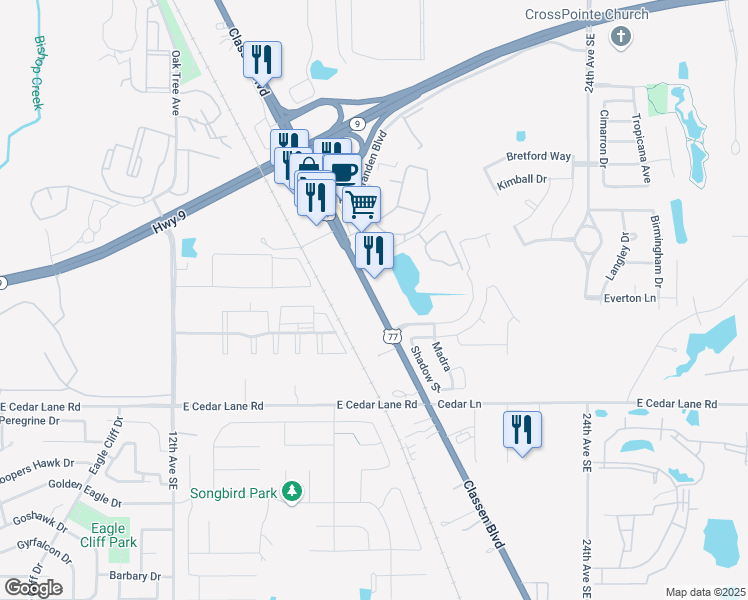 map of restaurants, bars, coffee shops, grocery stores, and more near 3281 U.S. 77 in Norman
