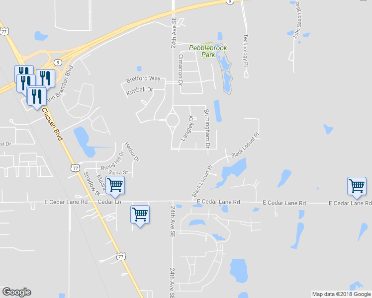 map of restaurants, bars, coffee shops, grocery stores, and more near 2520 Everton Lane in Norman